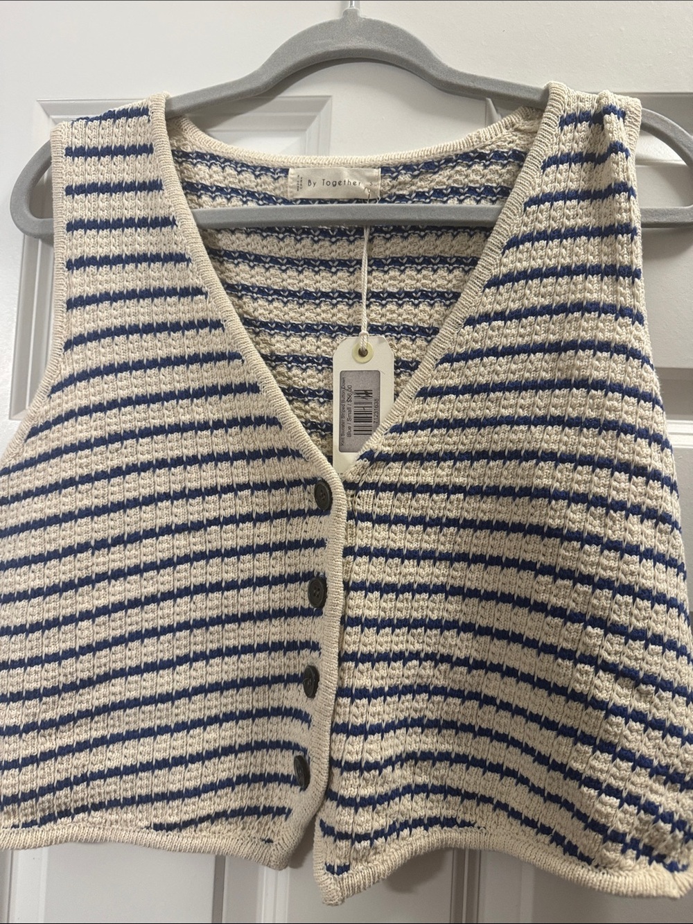 By Together Cream and Navy Striped Knit Button Vest
